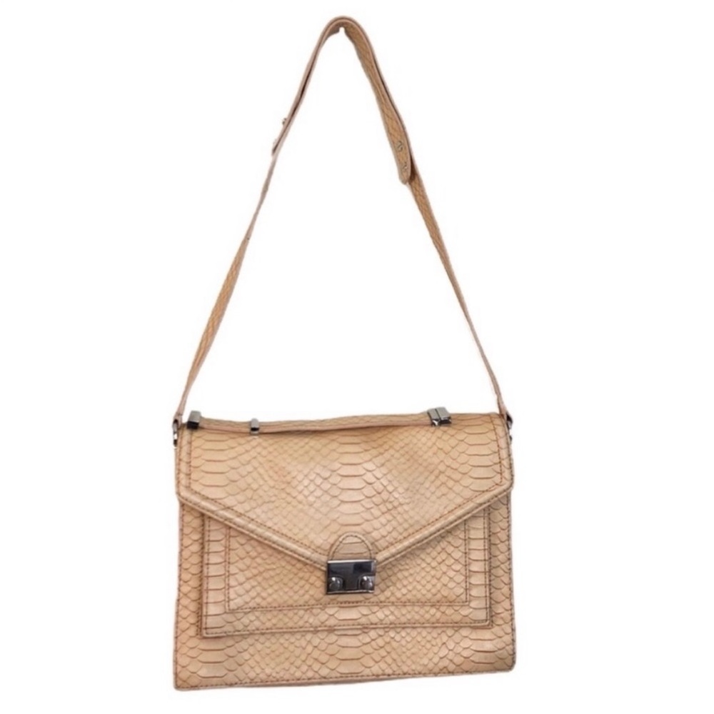 Loeffler Randall Nude Beige Python Embossed Satch… - image 1